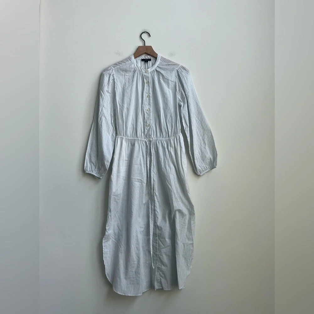 J.Crew Tie-waist Cotton Voile Midi Sheer Blue Deck Stripe Shirt Dress Preppy 4